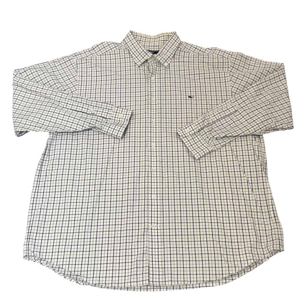 Vineyard Vines Mens XXL Classic Fit Whale Shirt Green Navy Tattersall Check L/S